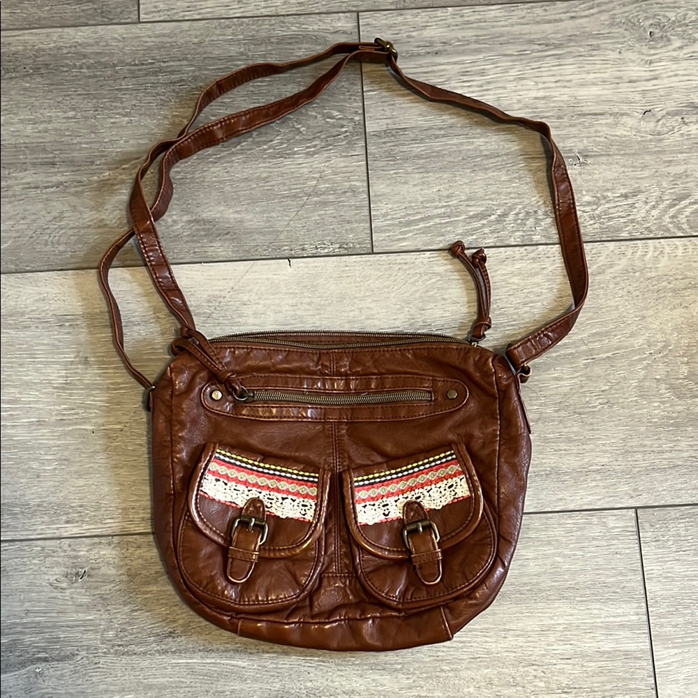 Mudd Brown Crossbody Bag with Adjustable Strap and Vintage Look
